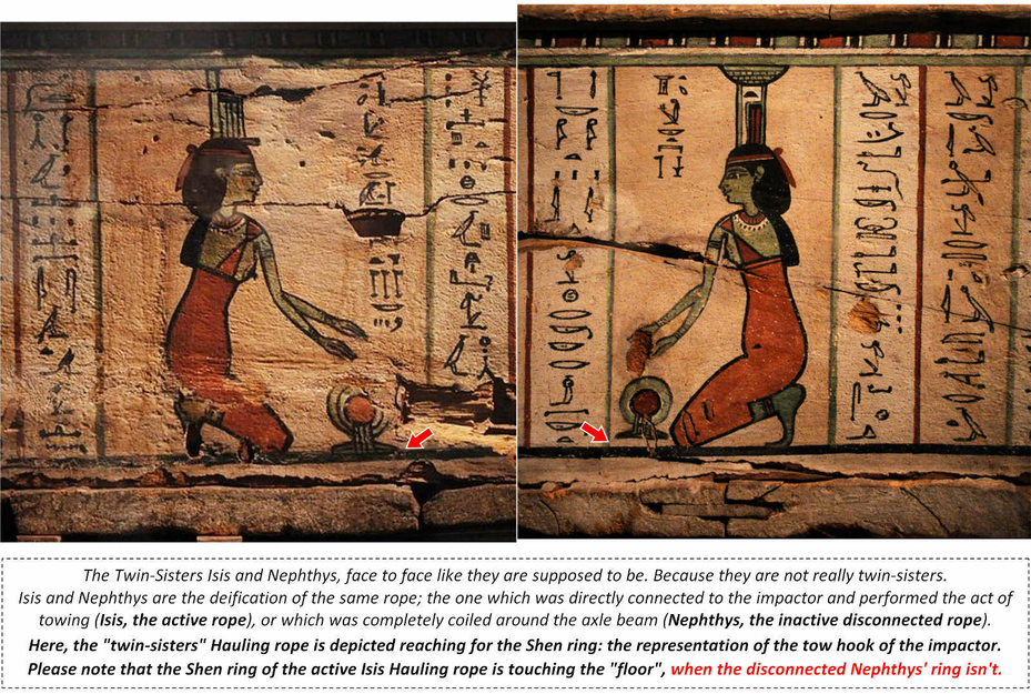 Isis and Nephthys Ancient Egyptian Twin Sisters Reaching for Shen Ring Symbol Protection Egypt